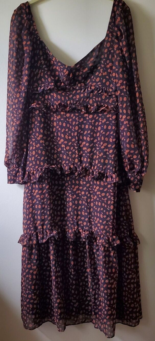 Anthropologie OPT womens XS Tiered Ruffle Cotton Maxi Dress Long Sleeved